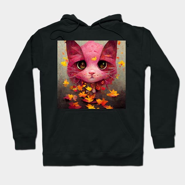 Beautiful pink cute Kitty play happy  On The Autumn leaves cat lovers gift Hoodie by FoolDesign